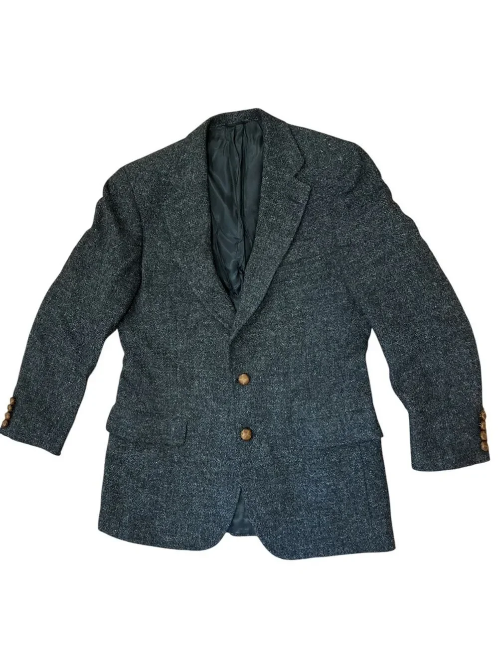 80s RALPH LAUREN WOOL BLUE BLAZER W LEATHER BUTTONS ECLECTIC GRANDPA SZ 36R
